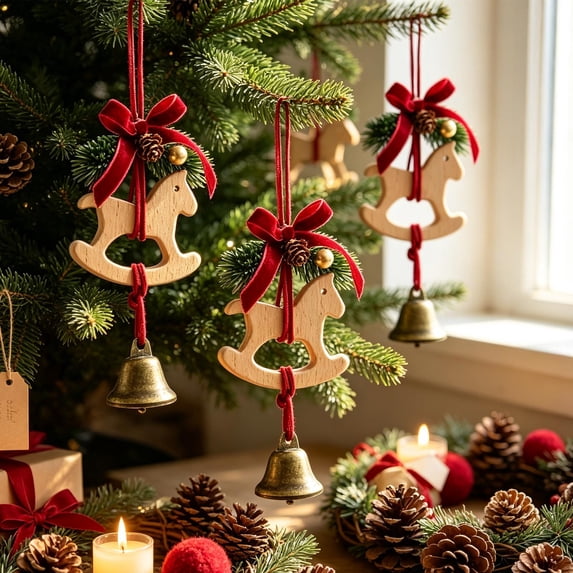 Qjidjing Christmas Tree Ornaments, Xmas Hanging Wind Chime Pendants with Red Bow, for Xmas Tree, Front Door, Car Interior Decor
