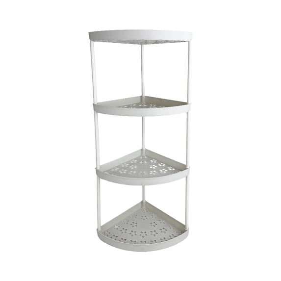 Qjidjing Corner Counter Organizer, 4-Tier Bathroom Sink Shelf Countertop, Vanity Skincare Storage Rack for Toiletries, Makeup Decor, White-4-Tier