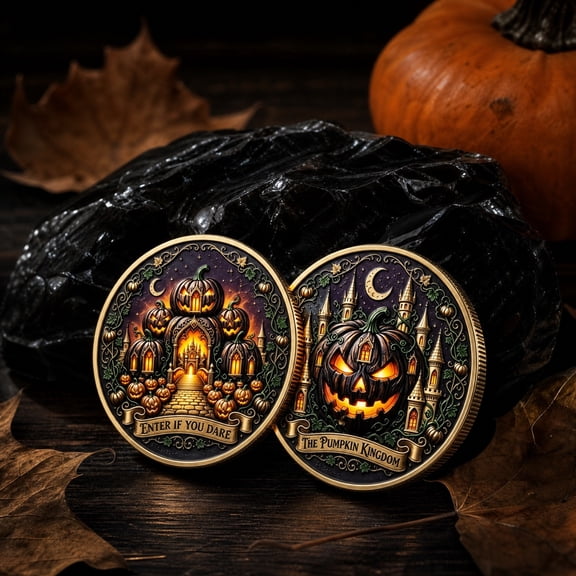 Qjidjing Halloween Commemorative Coin, Pumpkin Alloy Challenge Coin for Home Desk Decor & Collection Gifts, Halloween-B