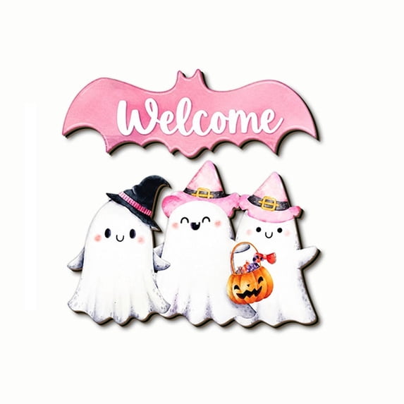 Qjidjing Halloween Ghost Door Hanging, Ghost Welcome Sign, 2D Wooden Craft, Decorative Entryway Design, Courtyard Wall, Front Porch, Entryway Display