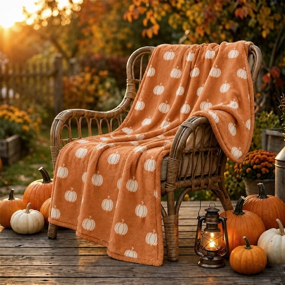 Qjidjing Halloween Harvest Throw Blanket, Fall Sofa Cover, Soft Cozy Leaf Pattern Fabric, Dual Holiday Style, Sofa Couch, Bedside Area, Thanksgiving Home Interior