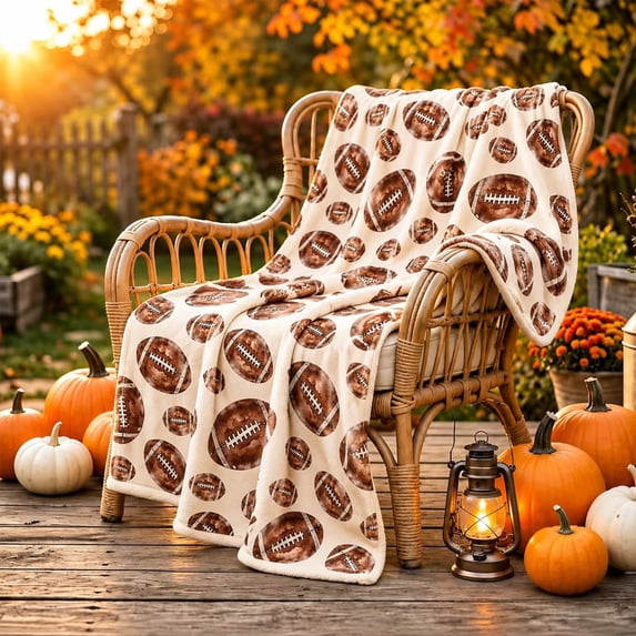 Qjidjing Halloween Harvest Throw Blanket, Fall Sofa Cover, Soft Football Pattern Fabric, Dual Holiday Style, Sofa Couch, Bedside Area, Thanksgiving Home Interior