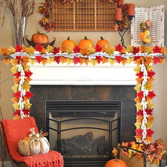 Qjidjing Halloween Realistic Leaf Garlands, 3.3Ft, Fake Hanging Gradient Maple Wreath Vines for Home Birthday Party, Stair Wall, Fireplace Thanksgiving Decoration