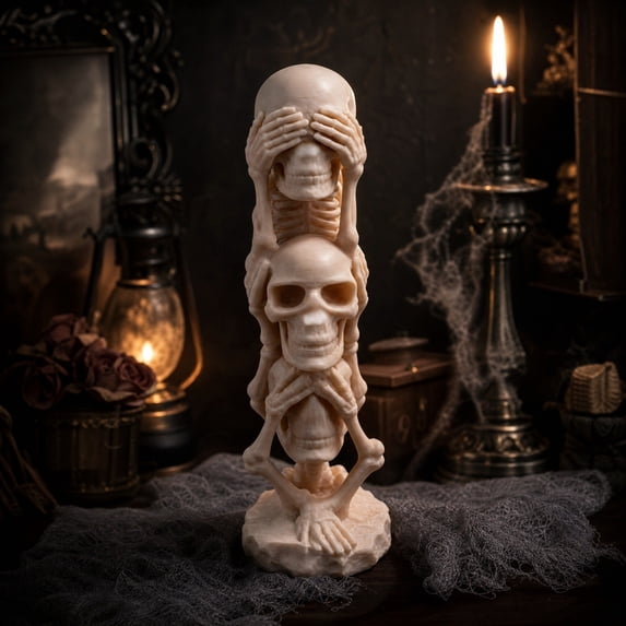 Qjidjing Halloween Skeleton Figurine, Desktop Ornament, 12cm Resin Plastic Build, Three Skeleton Set, Tabletop Display, Mantel Shelf, Spooky Indoor Decor