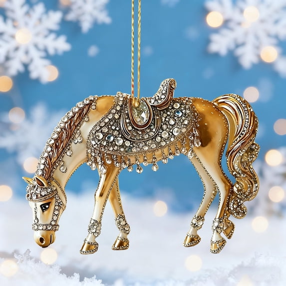 Qjidjing Horse Christmas Ornaments for Christmas Tree, 3.15 Inch, Acrylic Horse Collection Figurine Hanging Decorations for Holiday Party Home Gifts