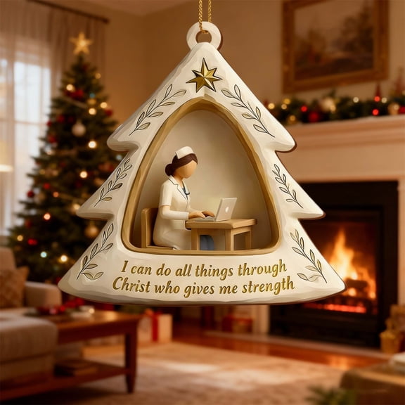Qjidjing Nurse Christmas Tree Shaped Hanging Ornament, Christian Inspirational Quote Xmas Tree Pendant, Nurse Appreciation Holiday Gift Decor