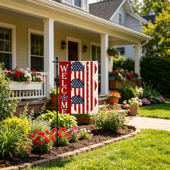 Qjidjing Patriotic Yard Flag, Vivid Bright Colored Pattern Printed, for Independence Day Yard Decoration, Holiday, Outdoor Festive Display