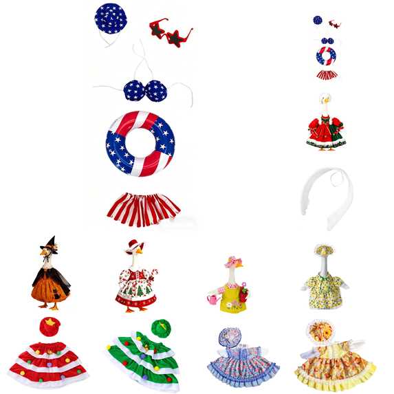 Qjidjing Porch Goose Statue Outfit, for 23 Inch, Red White & Blue Goose Ornament Costume, Outdoor Yard Festival Holiday Decoration