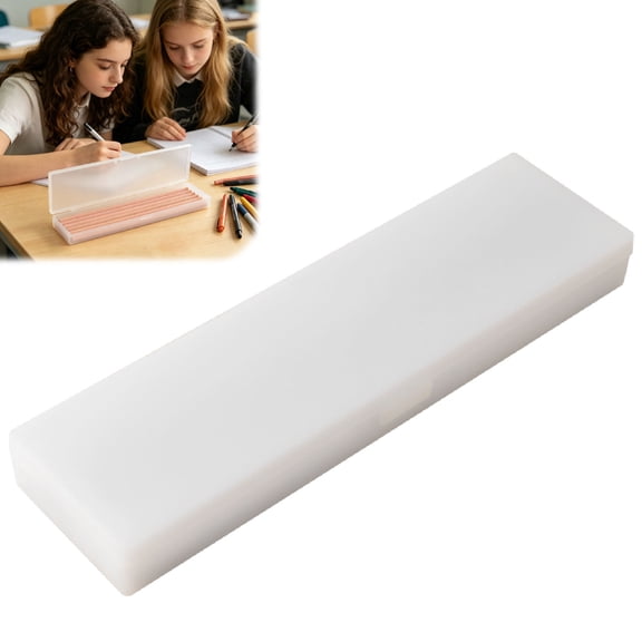 Qjidjing Slim Clear Translucent Plastic Pencil Case, Compact Portable Organizer Box for Office, Makeup Brushes and Small Utensils
