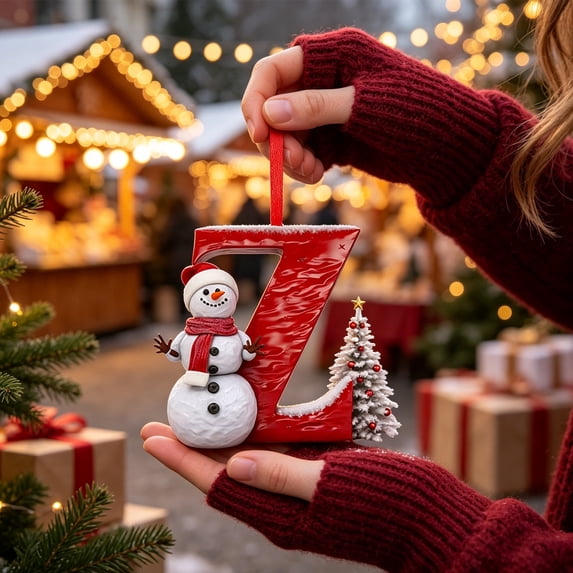 Qjidjing Snowman Alphabet Letter Ornaments for Christmas Tree, 3.15 inch, Red Xmas Hanging Decor, 2D Acrylic Pendants for Home Party , Letter Z