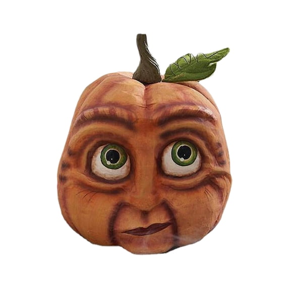 Qjidjing Thanksgiving Expressive Pumpkins with Faces Ornament, Resin Halloween Decor, Funny Smile Pumpkin Heads for Indoor, Holiday Party