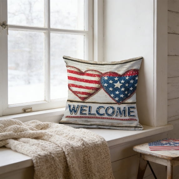 Qjidjing Throw Pillowcase, Cushion Cover, 17.7X17.7 inch with Independence Day USA Flag Patriotic Printing, for Sofa Styling, Living Room Decor, Festival Indoor Arrangement
