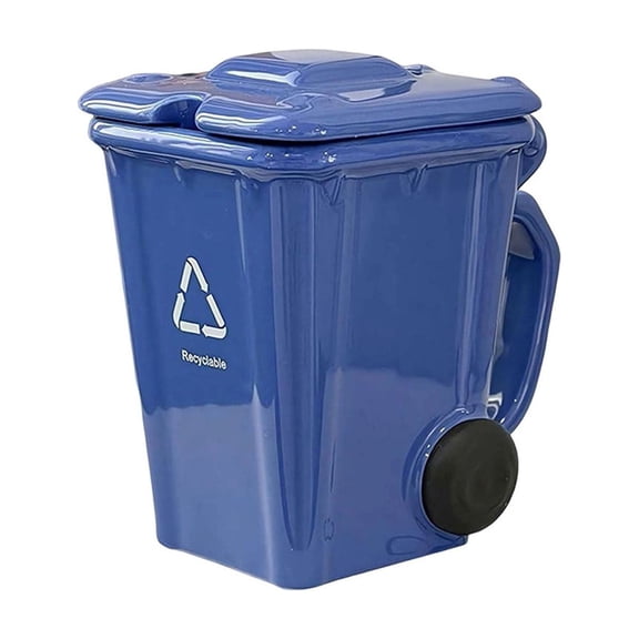 Qjidjing Trash Can Shaped Ceramic Mug, Novelty Drinking Cup with Lid, Funny Mini Recycling Bin Design for Office Desk, Home Daily, Gifts