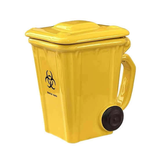 Qjidjing Trash Can Shaped Ceramic Mug, Novelty Drinking Cup with Lid, Funny Mini Recycling Bin Design for Office Desk, Home Daily, Gifts