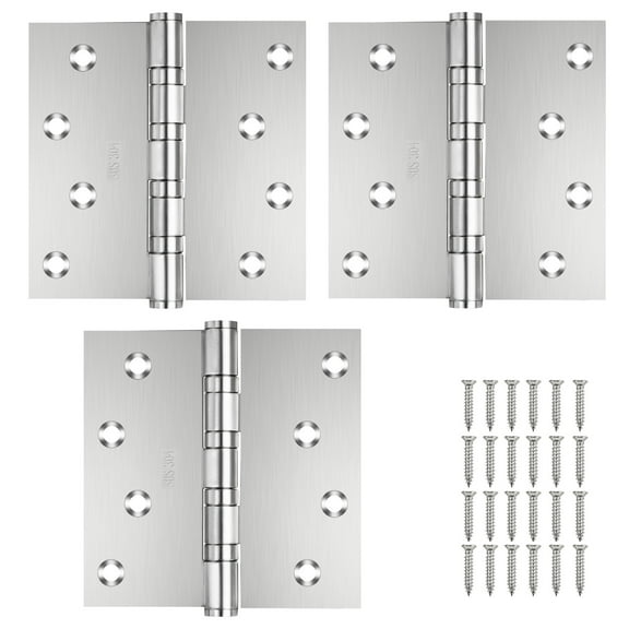 Qkenvo 4'' Door Hinges 304 Stainless Steel 4 X 4 Inch Square Corner Door Hinges Ball Bearing Door Hinges Heavy Duty for Exterior Interior Doors with Non-Removable Pin 3 Pack