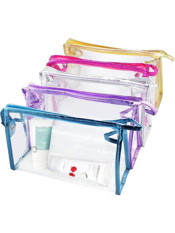 5 Packs Transparent Waterproof Cosmetic Bag with Zipper, Portable PVC Clear Cosmetic Makeup Bag Pouch for Vacation, Travel, Bathroom | Fashion Practical Transparent Bags