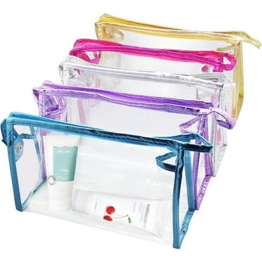 Qkurt 5 Packs Transparent Waterproof Cosmetic Bag with Zipper, Portable PVC Clear Cosmetic Makeup Bag Pouch for Vacation, Travel, Bathroom | Fashion Practical Transparent Bags