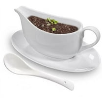 Qlans Gravy Boat With Ladle and Saucer 17 Oz,Ceramic Sauce Boat With Tray for Salad Dressings Milk,Warming Sauces,Creamer,Broth,Black Pepper,White (1 PCS New Gravy Boat With Ladle and Saucer)