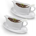 thumbnail image 1 of Qlans Gravy Boat With Ladle and Saucer 17 Oz,Ceramic Sauce Boat with Tray for Salad Dressings Milk,Warming Sauces,Creamer,Broth,Black Pepper,White (2 PCS New Gravy Boat With Ladle and Saucer), 1 of 6