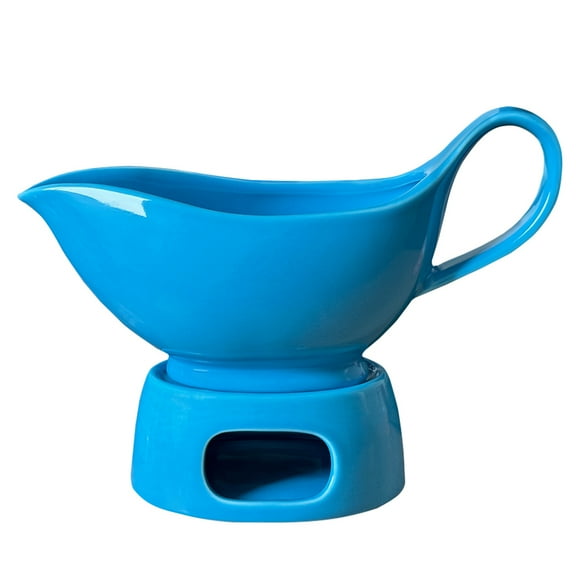 Qlans Large Blue Gravy Boat, 20oz hot sauce, salad dressing, milk, microwave and refrigerator safety