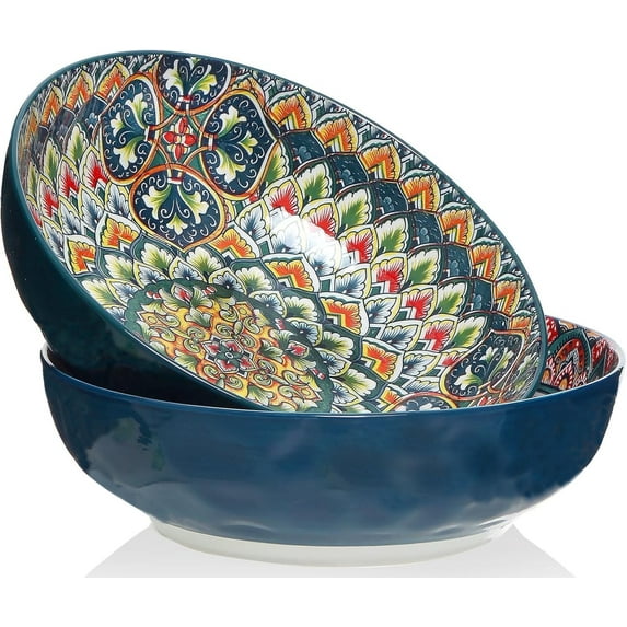 Qlans Large Serving Bowls, 75 oz 10.5 Inch Big Salad Bowl, Big Pasta Bowl Set of 2, Vibrant Colorful Bowls