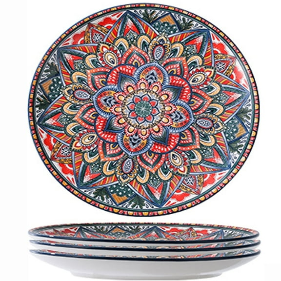 Qlans Porcelain Dinner Plates Set of 4, 10.5 inch Ceramic Serving Plate Dishes for Salad, Dessert, Steak, Pasta, Microwave and Dishwasher Safe