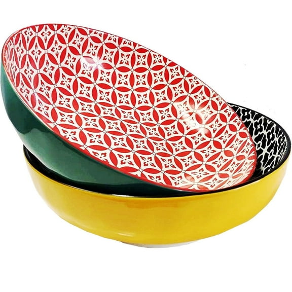 Qlans Salad Bowl, 10.5-inch Large Fruit Salad Bowl, 80 oz Service Bowl, 2 Spaghetti Bowls, Offering Entertainment Dishes, Ideal Home Gifts, Kitchen Decor, Party Colorful Large Bowl