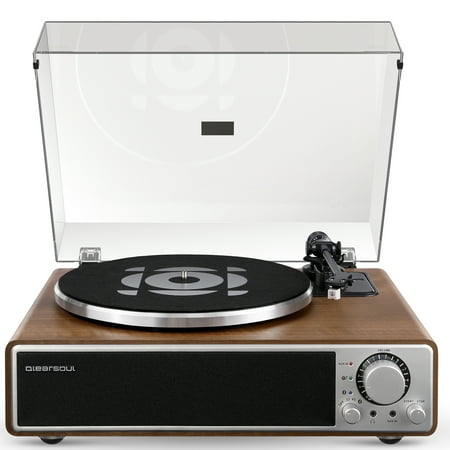 Qlearsoul ONE-Q Vinyl Record Player, All-in-one HiFi Turntables with Built in Speakers, Bluetooth 5.4, Phono Preamp, Magnetic Cartridge AT-3600L, 33/45 RPM Two Speed, Aux-in, Auto Off