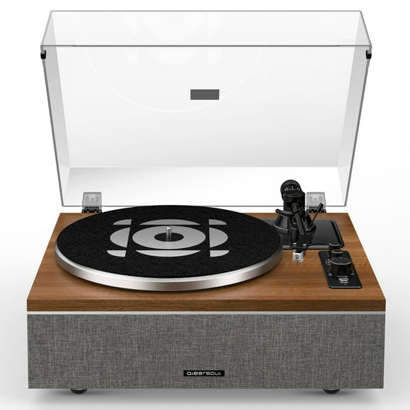 Qlearsoul ONE-S Vinyl Record Player, All-in-one HiFi Turntables with Built in Speakers, Bluetooth 5.4, Phono Preamp, Magnetic Cartridge AT-3600L, 33/45 RPM Two Speed