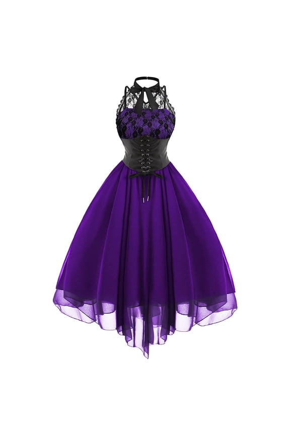 Women's Gothic Vintage Goth Dress, Black Lace Draped Irregular Tulle Dresses, Size XL