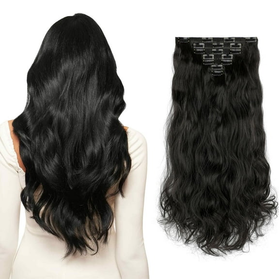 Qlenkay Clip in Hair Extensions Synthetic Hair 7 pcs Double Weft Long Wavy Straight Hair Extension for Women