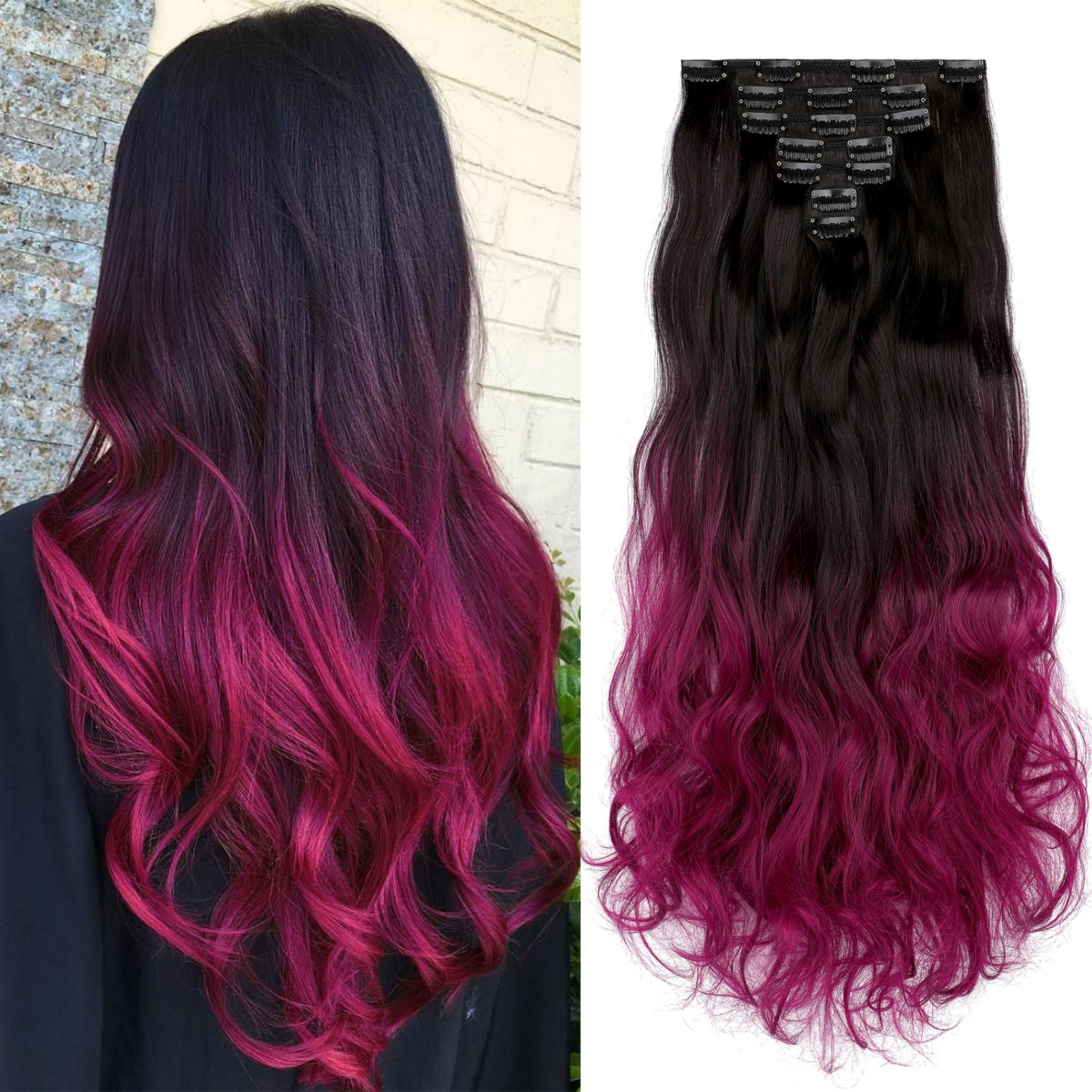 Qlenkay Clip in Hair Extensions Synthetic Hair 7 pcs Double Weft Long Wavy Straight Hair Extension for Women