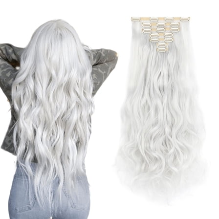 Qlenkay Clip in Hair Extensions Synthetic Hair 7 pcs Double Weft Long Wavy Straight Hair Extension for Women