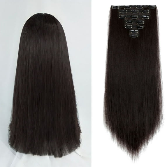 Qlenkay Clip in Hair Extensions Synthetic Hair 7 pcs Double Weft Long Wavy Straight Hair Extension for Women