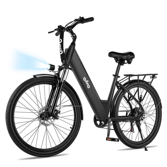 Qlife Cityone ST 26" Electric Bike for Adults,500W Hub Motor,Max 25 MPH Ebikes,48V 7.8Ah Removable Battery,7-Speed,Front Suspension,Mechanical Disc Brakes,(Black)