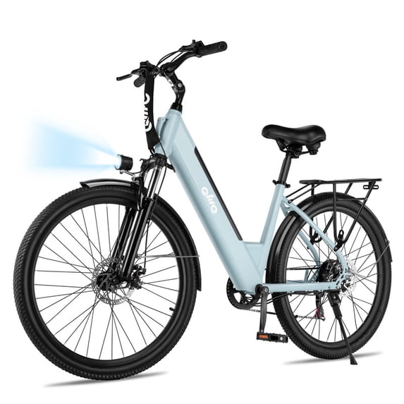 Qlife Cityone ST 26" Electric Bike for Adults,500W Hub Motor,Max 25 MPH Ebikes,48V 7.8Ah Removable Battery,7-Speed,Front Suspension,Mechanical Disc Brakes,(Blue)