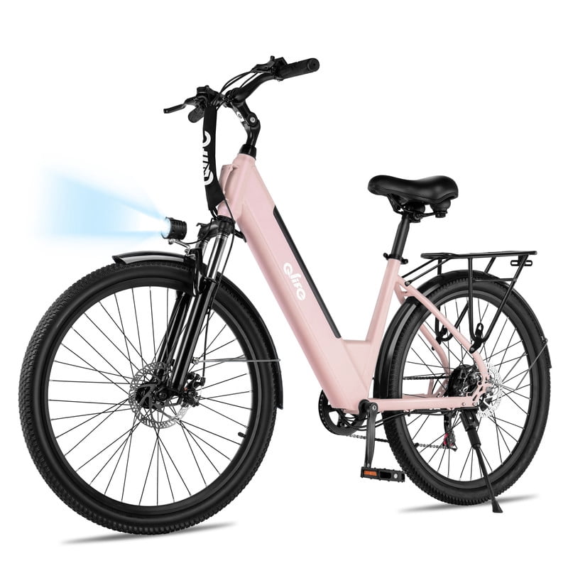 Qlife Cityone ST 26" Electric Bike for Adults,500W Hub Motor,Max 25 MPH Ebikes,48V 7.8Ah Removable Battery,7-Speed,Front Suspension,Mechanical Disc Brakes,(White)