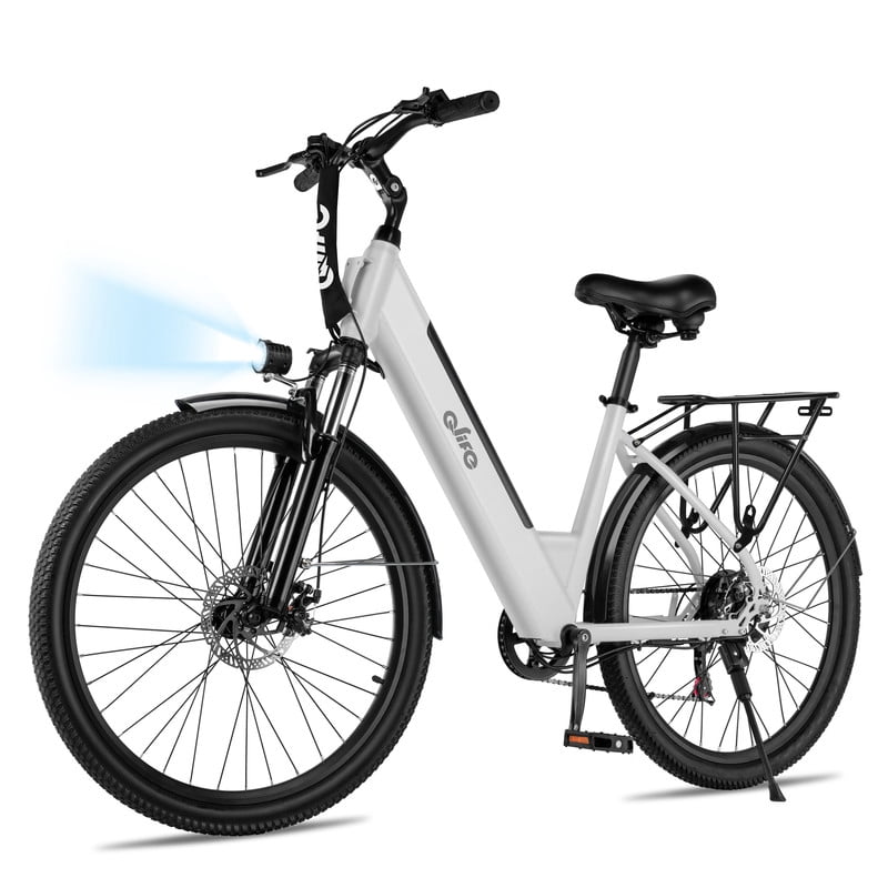 Qlife Cityone ST 26" Electric Bike for Adults,500W Hub Motor,Max 25 MPH Ebikes,48V 7.8Ah Removable Battery,7-Speed,Front Suspension,Mechanical Disc Brakes,(White)