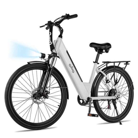 Qlife Cityone ST 26" Electric Bike for Adults,500W Hub Motor,Max 25 MPH Ebikes,48V 7.8Ah Removable Battery,7-Speed,Front Suspension,Mechanical Disc Brakes,(White)