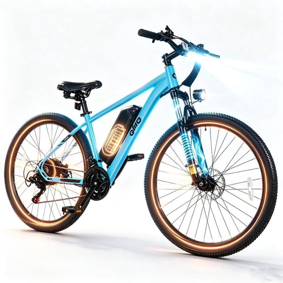 Qlife 26" Adult Electric Mountain Bike, 48V 7.8Ah Removable Battery, Max 28MPH, 7‑Speed, Lock‑Out Suspension, 35W Hub‑Motor Mechanical Disc‑Brake eBike for men&women Blue