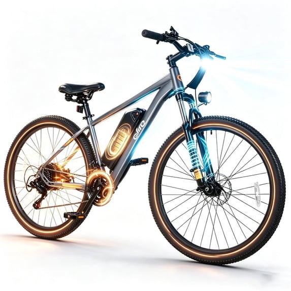 Qlife 26" Adult Electric Mountain Bike, 48V 7.8Ah Removable Battery, Max 28MPH, 7‑Speed, Lock‑Out Suspension, 35W Hub‑Motor Mechanical Disc‑Brake eBike for men&women Gray