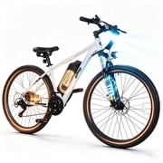 Qlife 26" Adult Electric Mountain Bike, 48V 7.8Ah Removable Battery, Max 25MPH, 7 Speed, Lock Out Suspension, 350W Hub Motor Mechanical Disc Brake eBike for men&women White