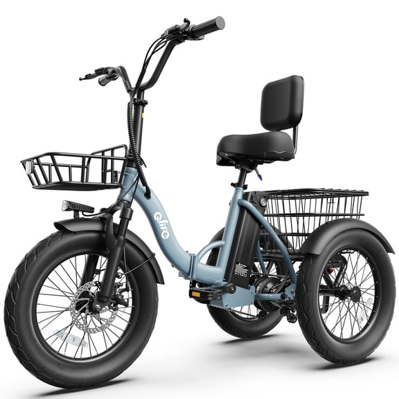 Qlife Triker 2.0 Electric Tricycle for Adults, 18" Folding Electric Trike, 350W Motor Peak 1200W 48V 13AH Step-Thru Etrike, 18MPH Up to 50 Miles 3-Wheel Electric Bike (Blue)