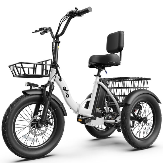 Qlife Triker 2.0 Electric Tricycle for Adults, 18" Folding Electric Trike, 350W Motor Peak 1200W 48V 13AH Step-Thru Etrike, 18MPH Up to 50 Miles 3-Wheel Electric Bike (White)