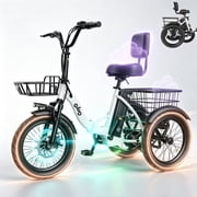 Qlife Electric Tricycle for Adults, 18" Folding Electric Trike, 350W Motor 48V 10.4AH Step-Thru Etrike, 18MPH Up to 50 Miles 3-Wheel Electric Bike White