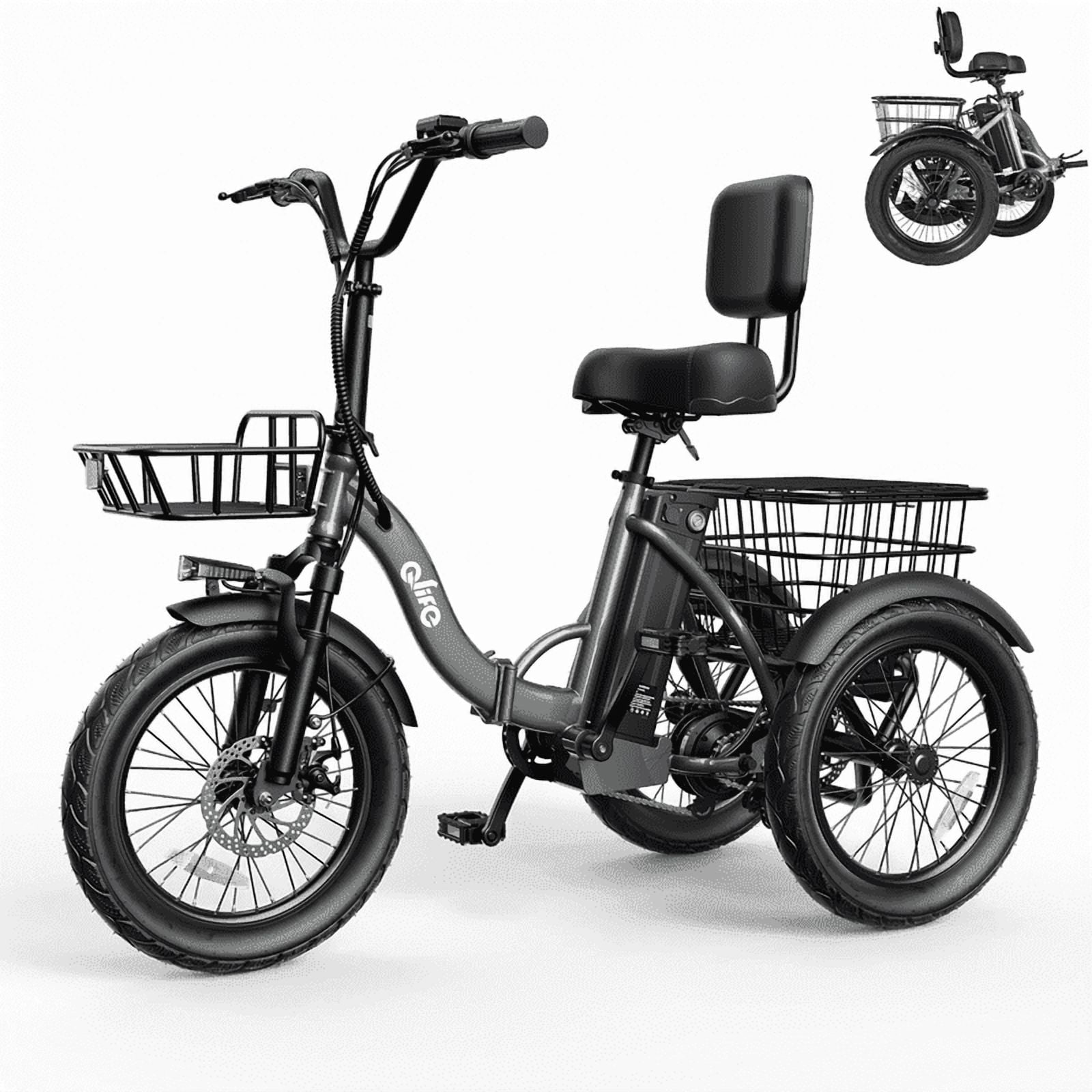 Qlife Electric Tricycle for Adults, 18" Folding Electric Trike, Peak 750W Motor 48V 10.4AH Step-Thru Etrike, 18MPH Up to 50 Miles 3-Wheel Electric Bike (Gray)