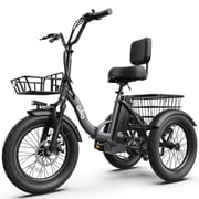 Qlife Triker 2.0 Electric Tricycle for Adults, 18" Folding Electric Trike, 350W Motor Peak 1200W 48V 13AH Step-Thru Etrike, 18MPH Up to 50 Miles 3-Wheel Electric Bike Gray