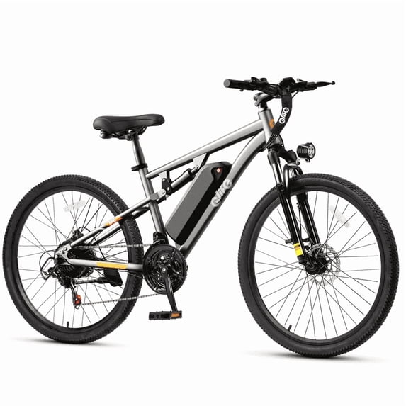 Qlife Racer 27.5" Electric Bicycle for Adults, Full Suspension 21-Speed Mountain Ebike with 500W Brushless Motor, 48V 10.4AH Removable Battery Max 28mph,Gray
