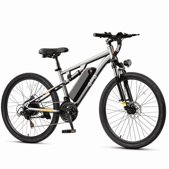 Qlife Racer 27.5" Electric Bicycle for Adults, Full Suspension 21-Speed Mountain Ebike with 500W Brushless Motor, 48V 10.4AH Removable Battery Max 28mph,Gray