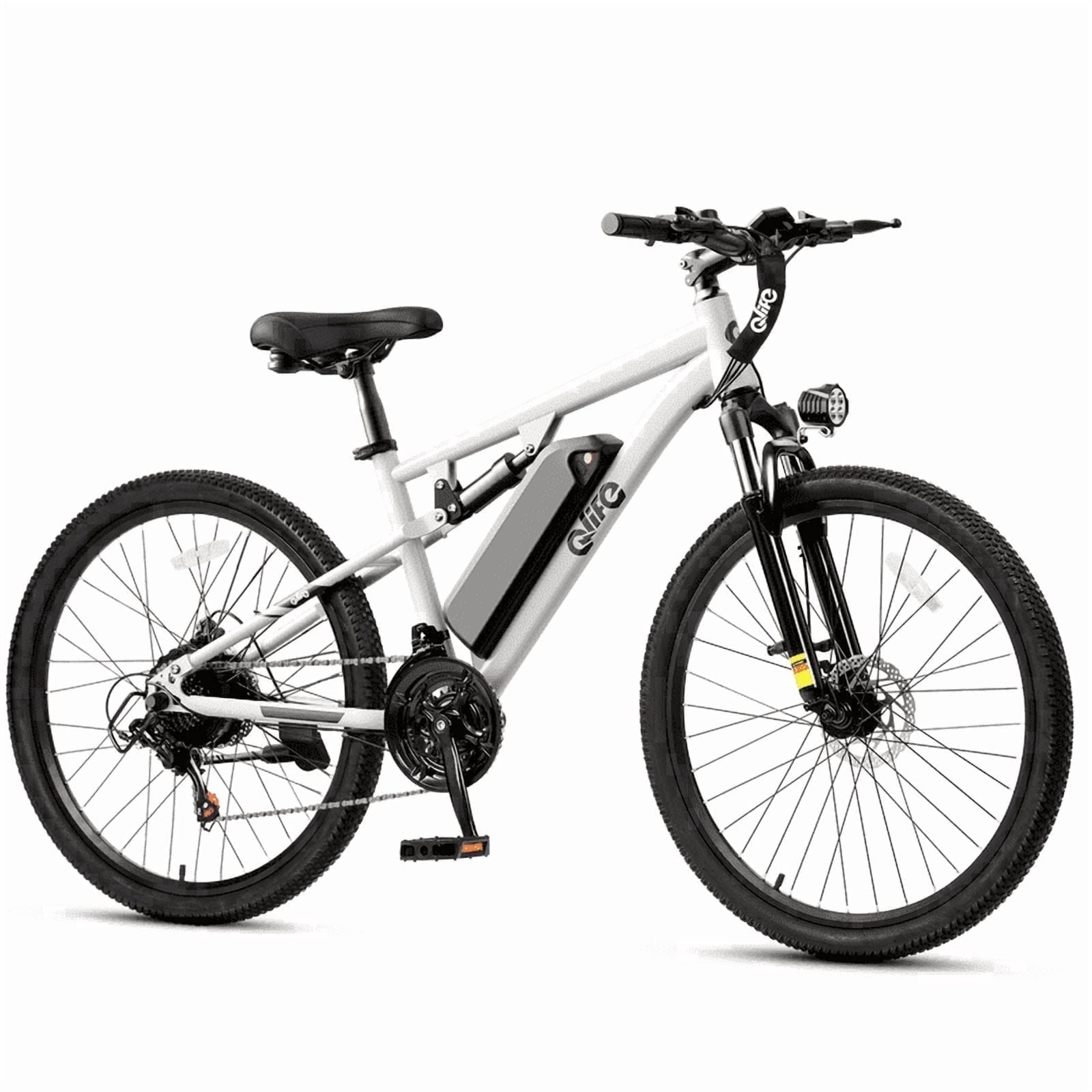 Qlife Racer 27.5" Electric Bicycle for Adults, Full Suspension 21-Speed Mountain Ebike with 500W Brushless Motor, 48V 10.4AH Removable Battery Max 28mph, (Black) with Fender & Rear Rack